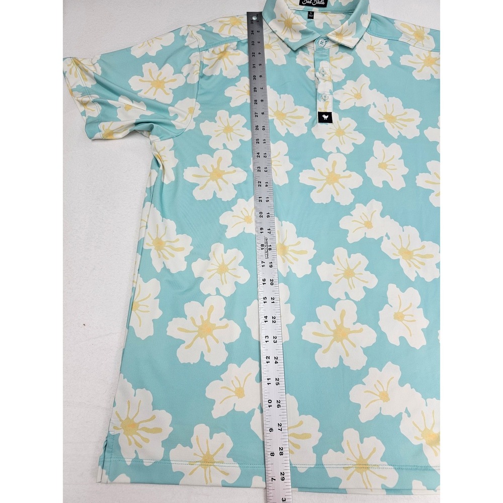 Bad Birdie Mens Golf Polo Shirt Aqua Floral Short Sleeve Button Up Size L - Picture 6 of 8